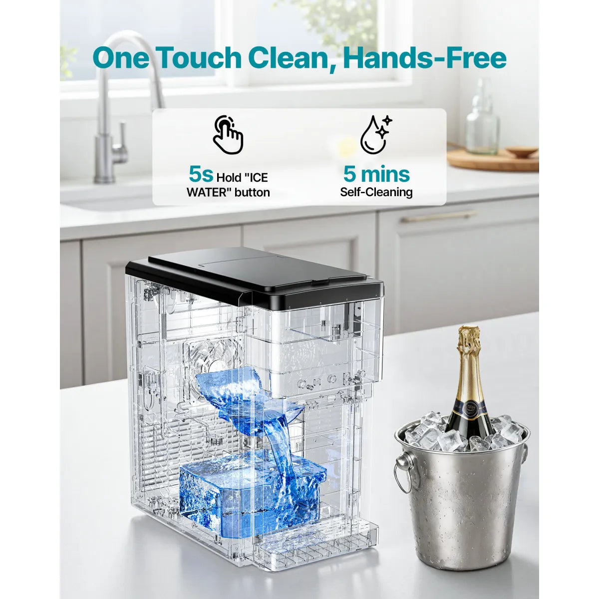 3-in-1 Countertop Water Dispenser with Ice Maker – 35 Lbs per Day