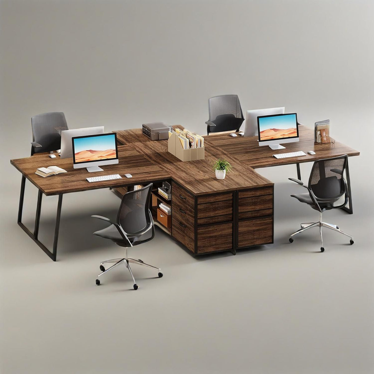 53 inch L-shaped reversible desk with file drawer