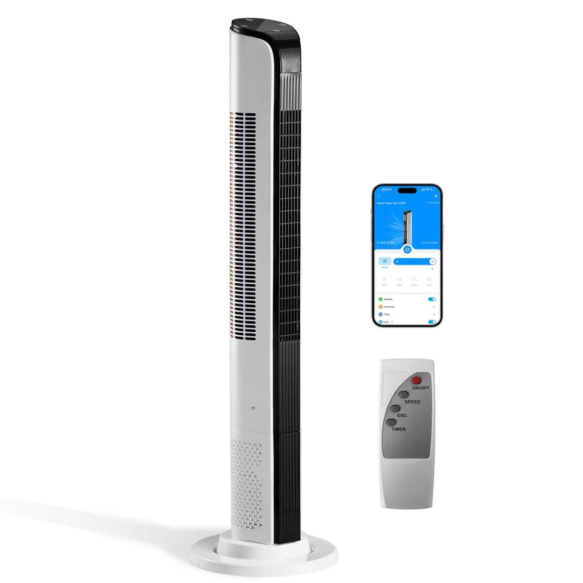 42" Smart Tower Fan – Bladeless Standing Fan with Remote and App Control