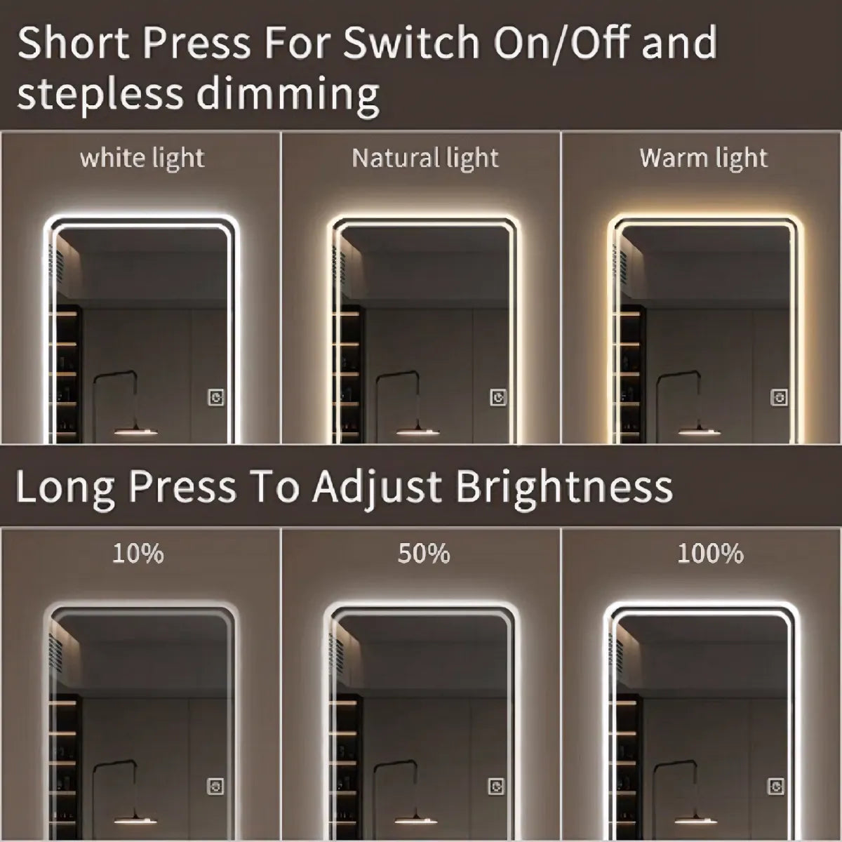 65" LED Full Length Floor Mirror, Wall-Mounted Lighted Mirror – view 4