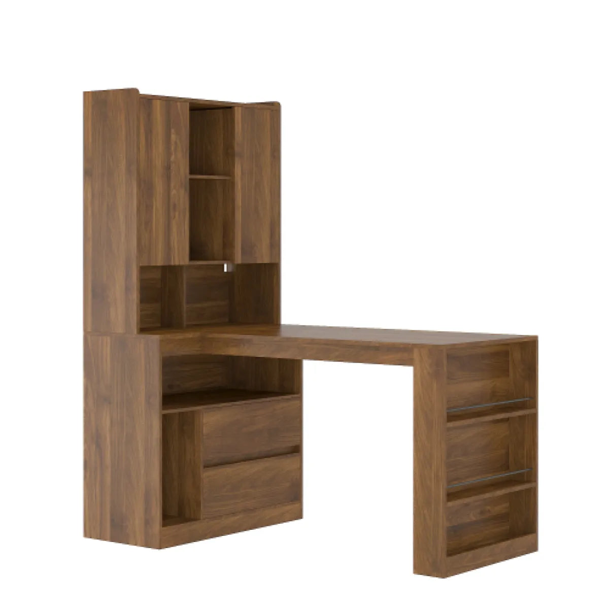 L-Shaped Corner Computer Desk – LED Light, Drawers & Bookshelf, Home Office – view 6