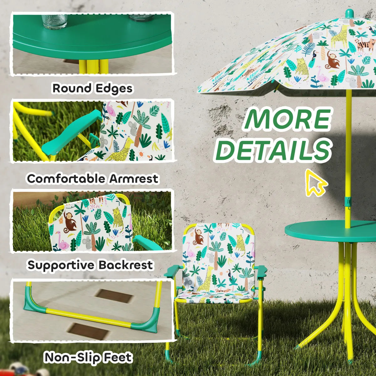 Kids Picnic Table with 2 Folding Chairs and Umbrella