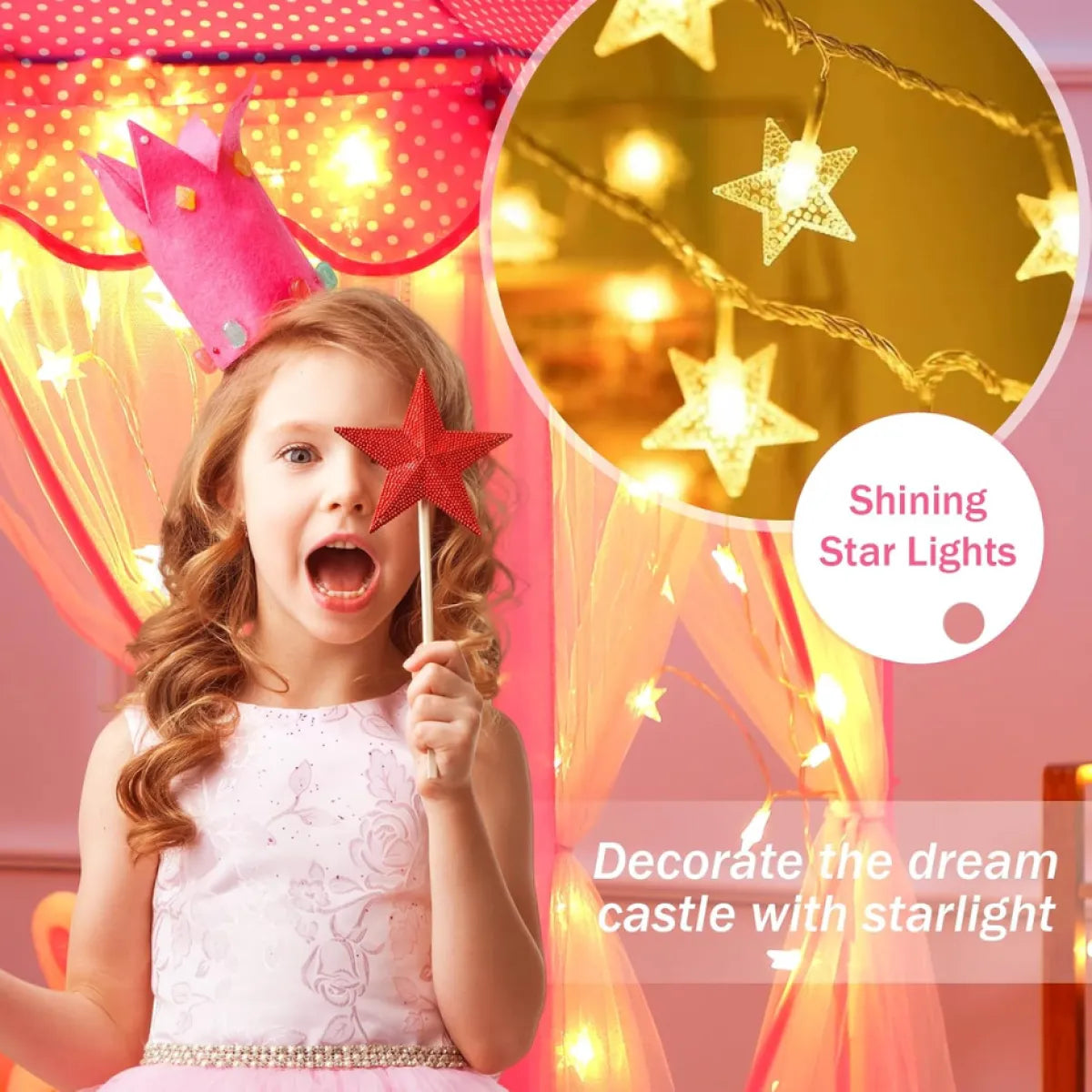Kids Princess Castle Play Tent – Large Playhouse with Star Lights
