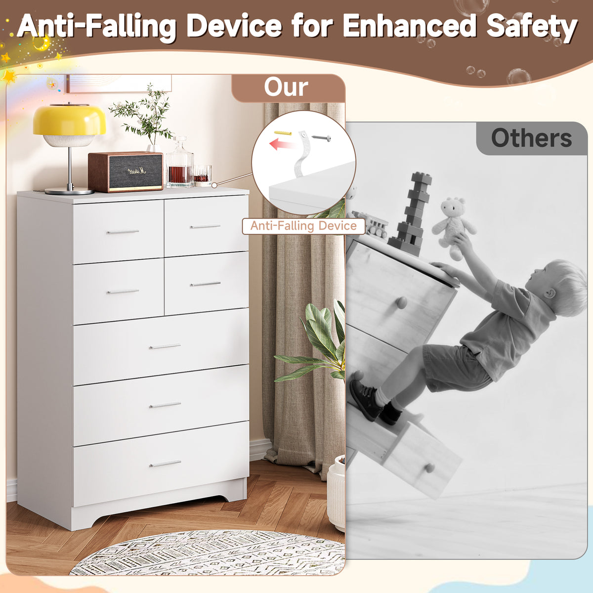 7-Drawer Storage Dresser with Outlet, White – alternate view 4