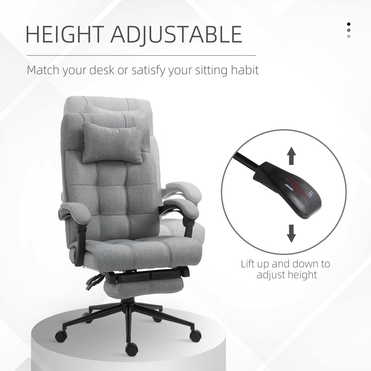 Reclining office chair with footrest, light grey