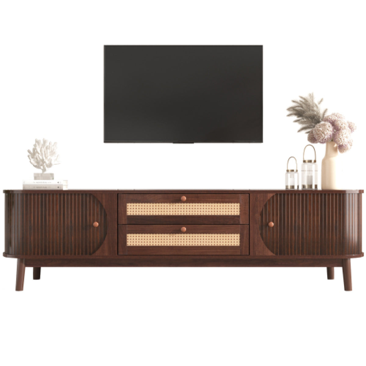 Cable-Management Rattan TV Stand – Solid Wood for TVs up to 75", Living Room Media Console – view 8