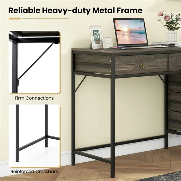Dual desktop desk with 5 storage drawers