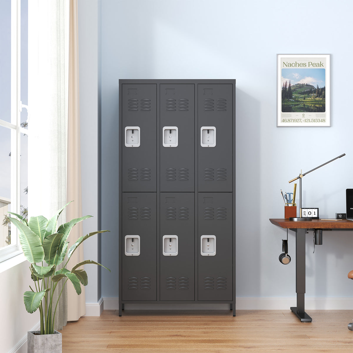 6-door metal locker, 72 inch, black