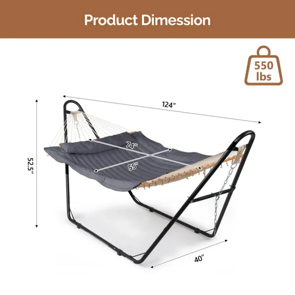 Double Hammock with Heavy-Duty Stand, Gray