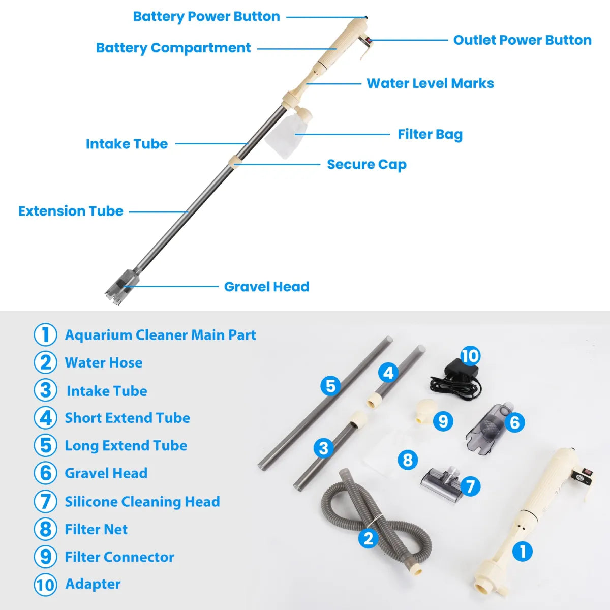 Electric Aquarium Gravel Cleaner Kit – Adjustable Automatic Fish Tank Vacuum