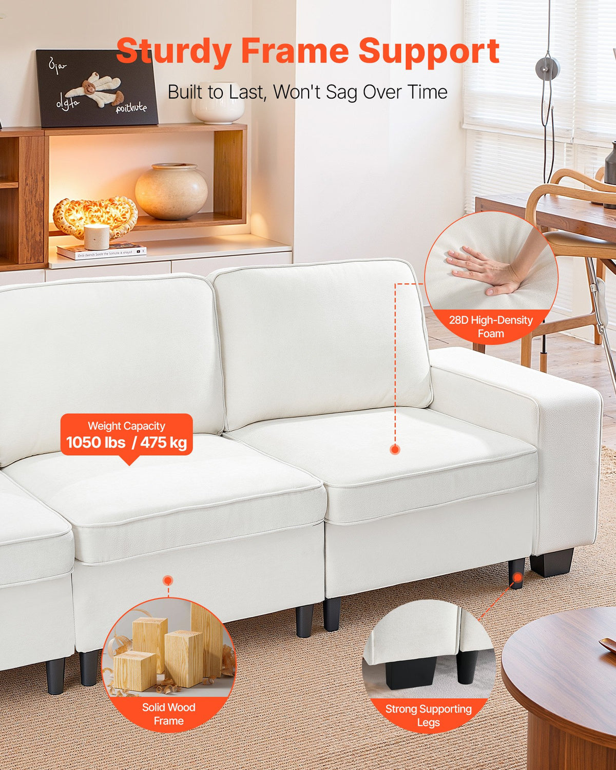 100 inch modular 3-seater sofa with storage, white