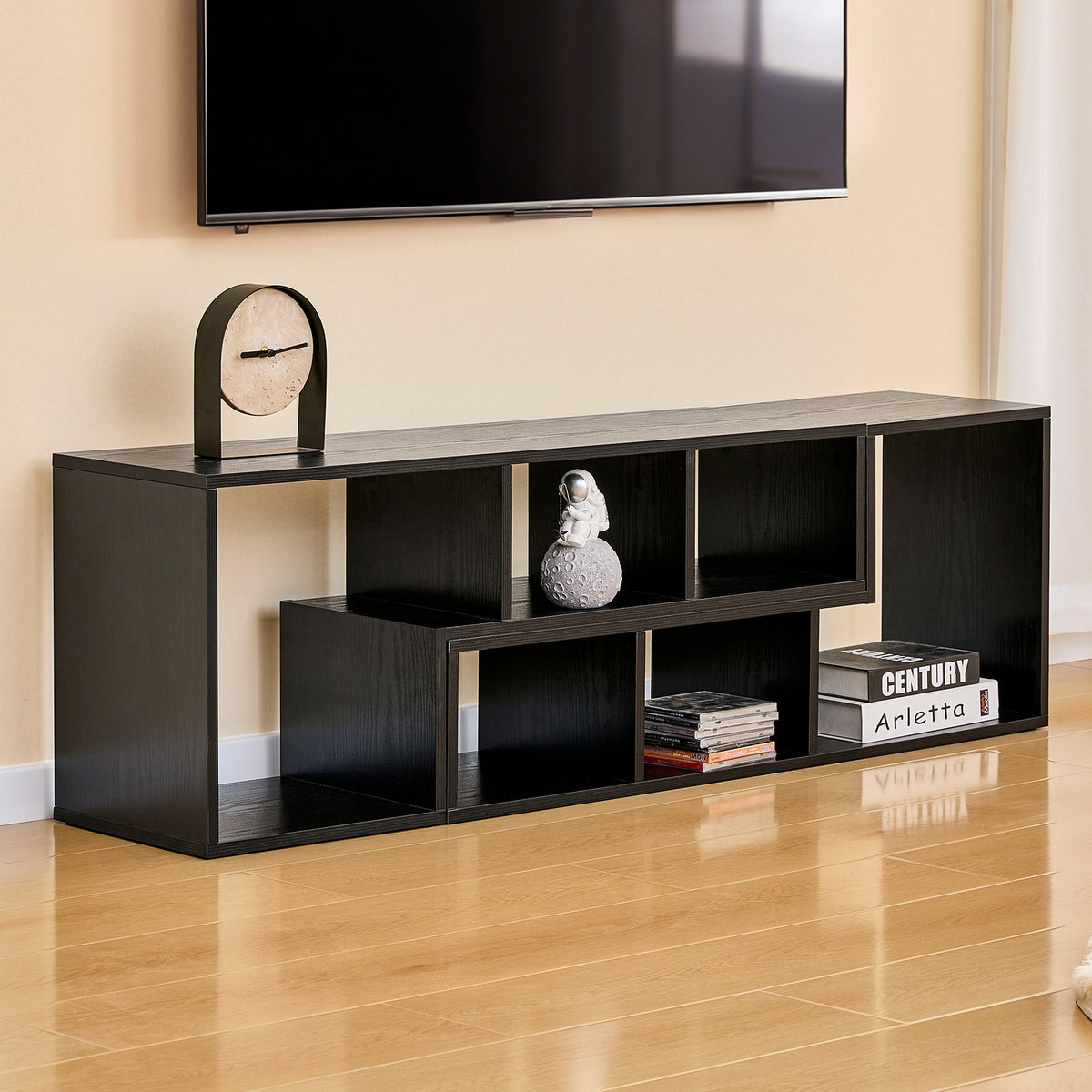 Expandable modular TV stand, black