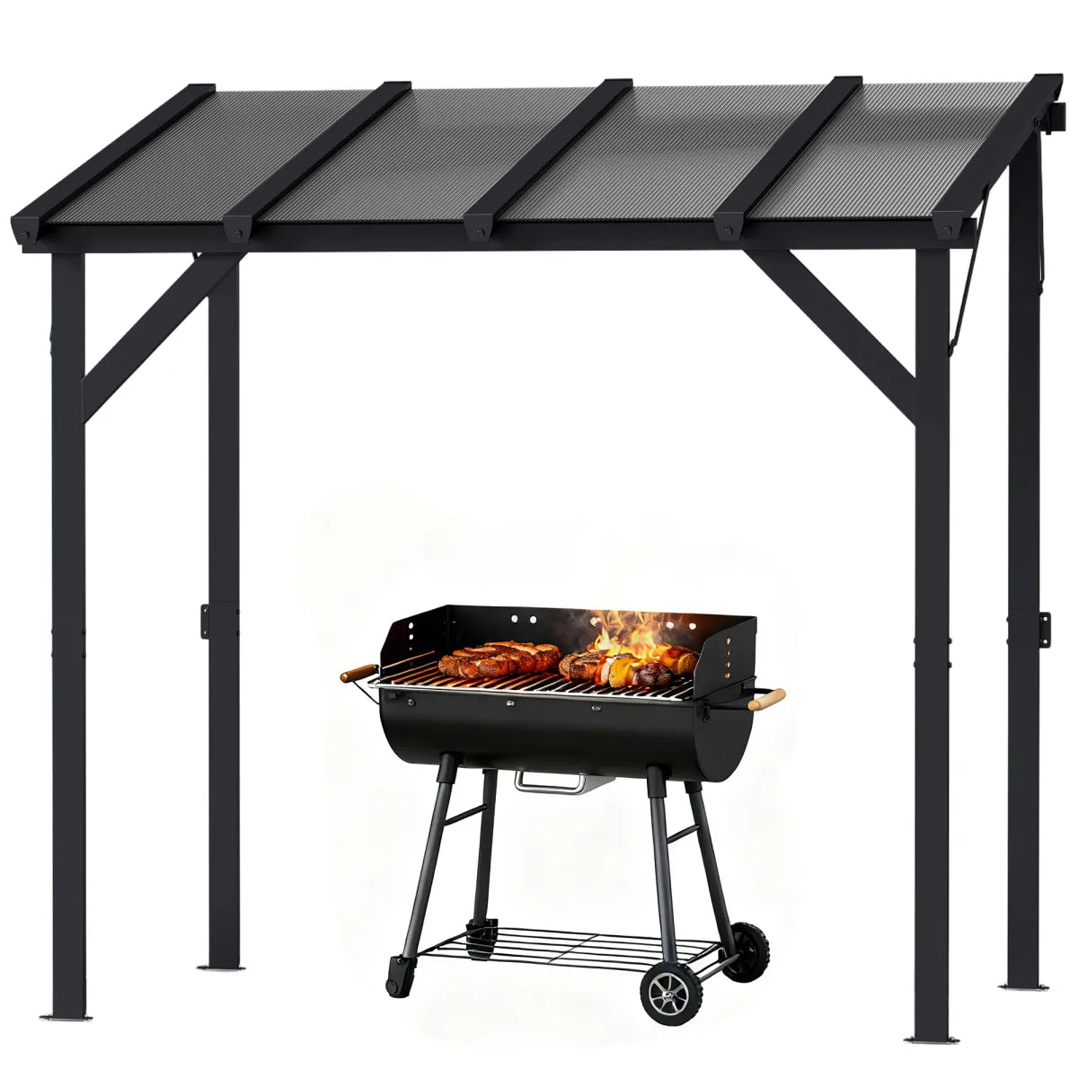Hardtop Grill Gazebo, Lean-To BBQ Shelter with Polycarbonate Roof