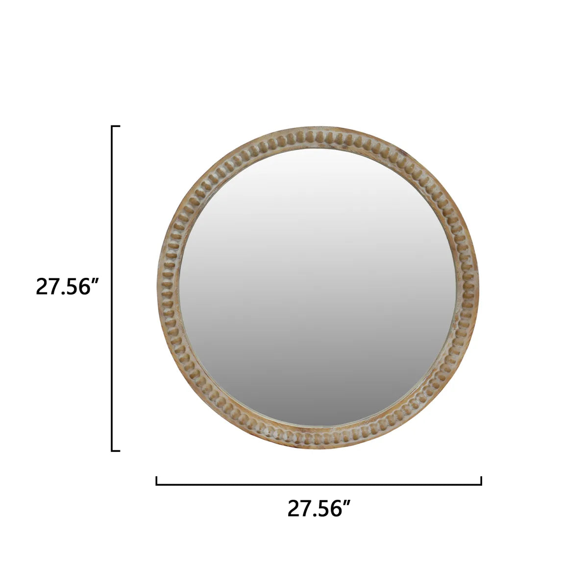 Round Distressed Wood Beaded Frame Accent Mirror – view 5