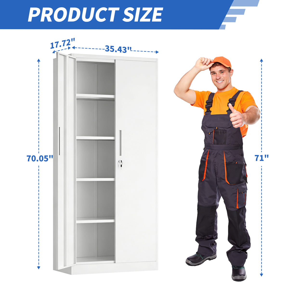 71 inch lockable metal garage cabinet, white