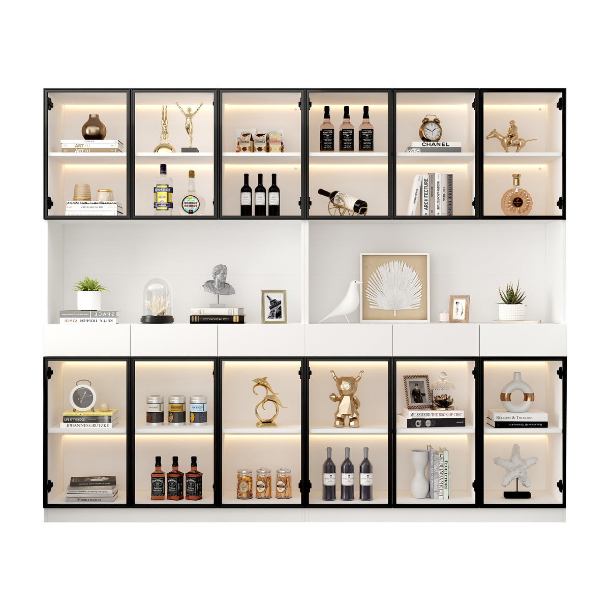 Extra-wide 200cm glass display cabinet with LED