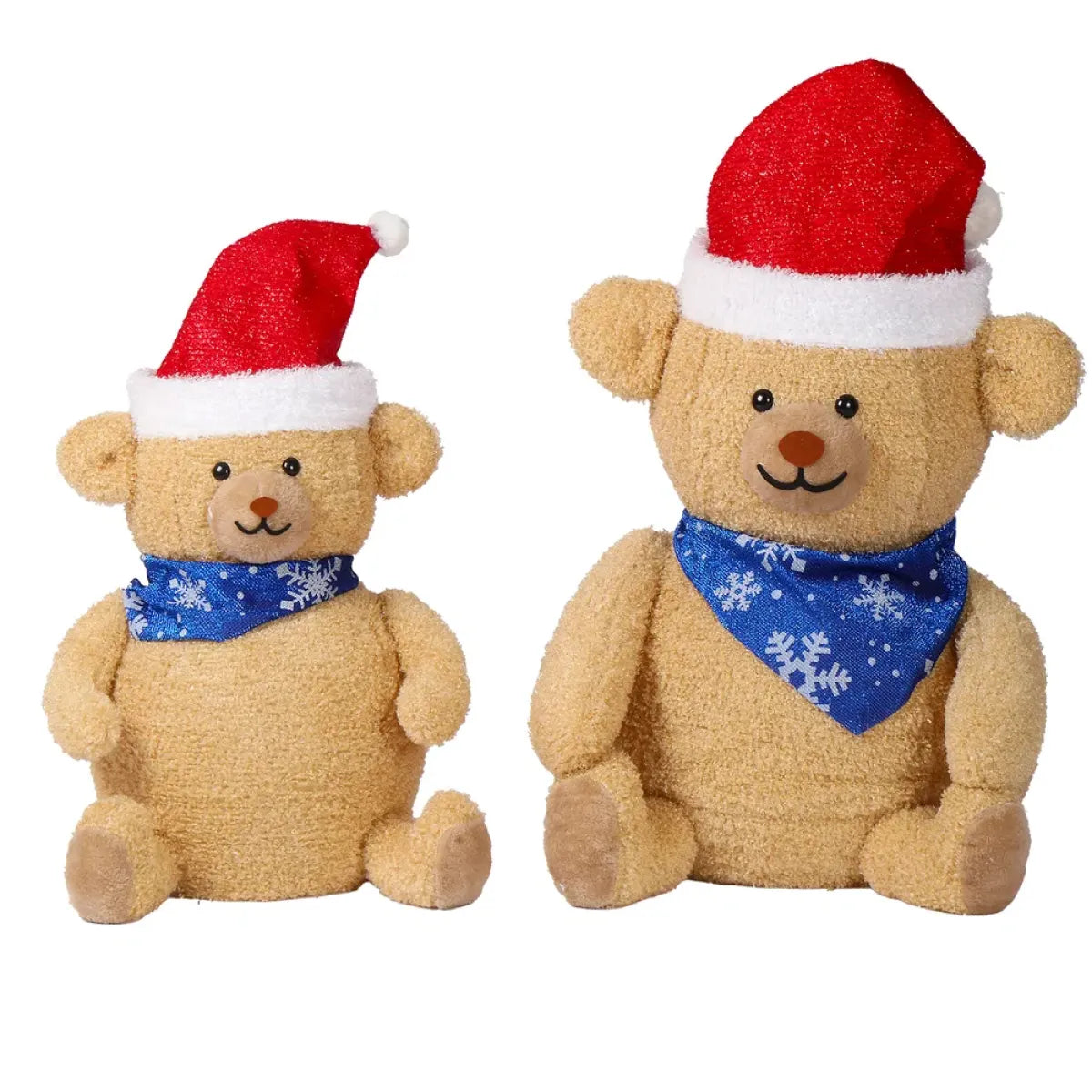 Set of 2 Pre-Lit Plush Bear Christmas Decorations with Warm White LED Lights