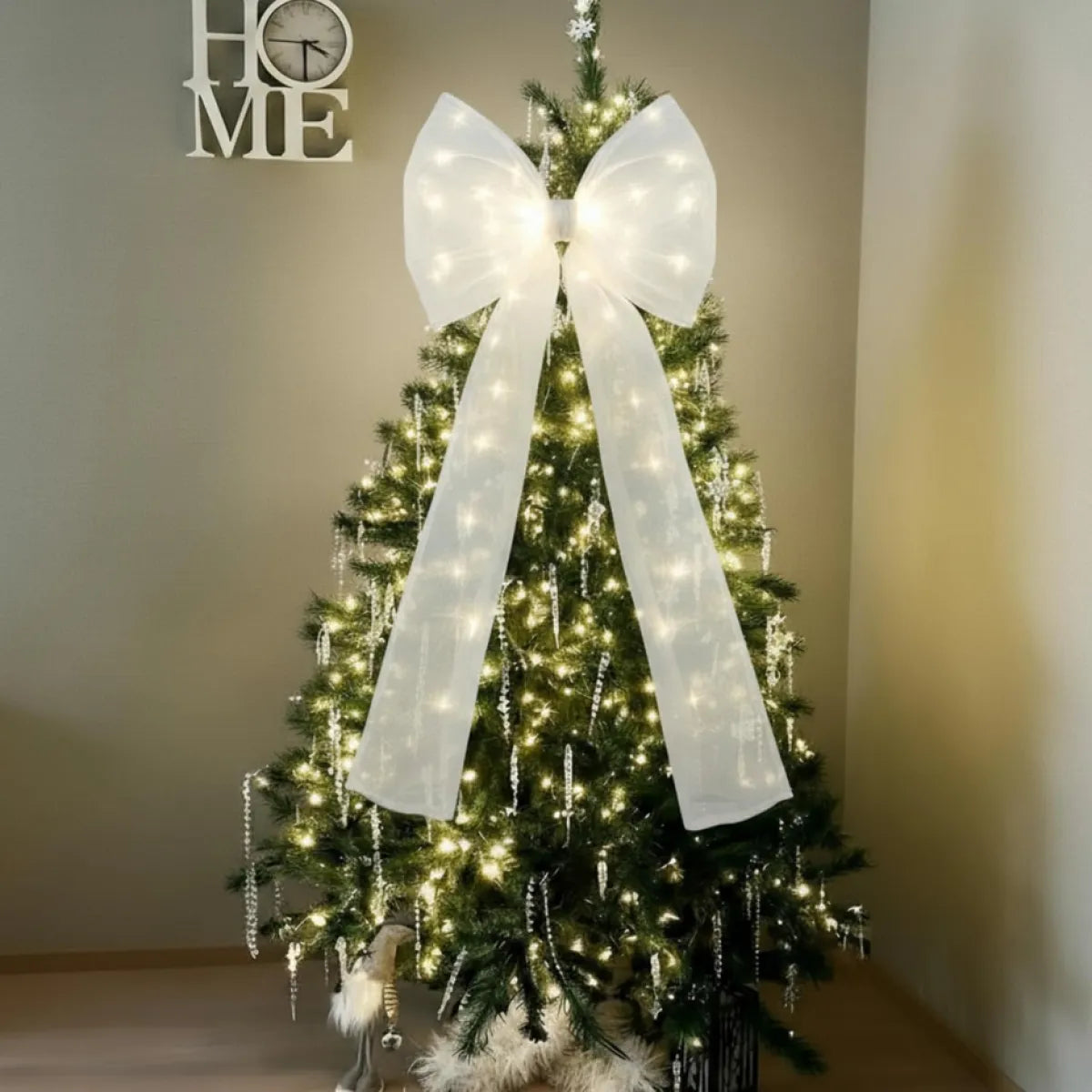 Giant White Mesh LED Christmas Tree Topper Bow