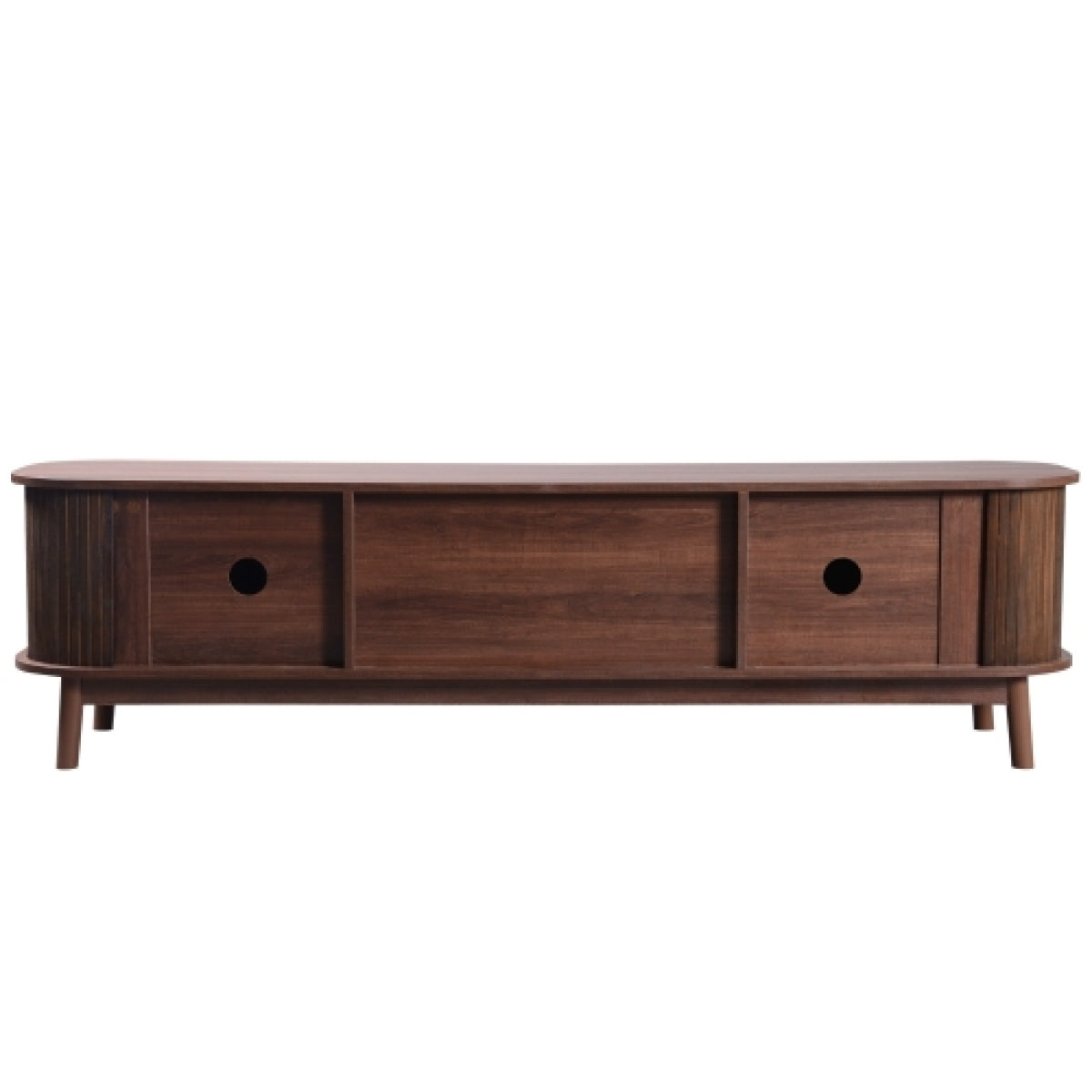 Cable-Management Rattan TV Stand – Solid Wood for TVs up to 75", Living Room Media Console