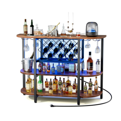 LED Sliding Wine Bar Cabinet – Metal Frame, Home Bar Storage