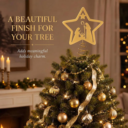 Nativity Christmas Tree Topper, Metal Star
