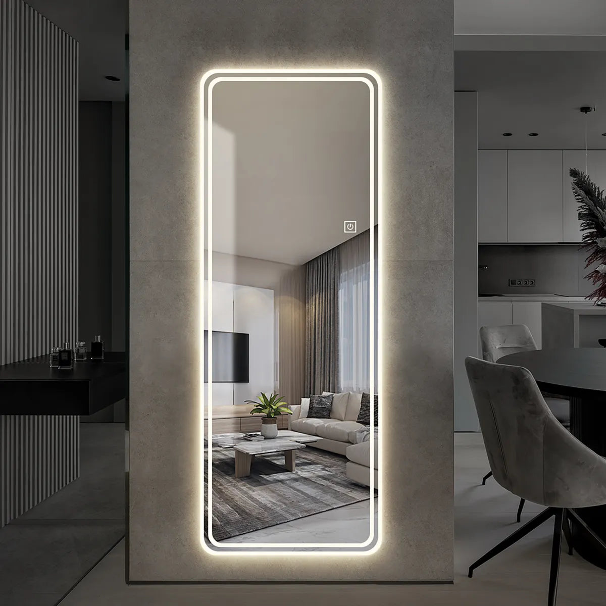 LED Full-Length Floor Mirror – Wall-Mounted or Freestanding Lighted Mirror