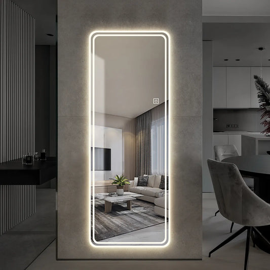 LED Full-Length Floor Mirror – Wall-Mounted or Freestanding Lighted Mirror