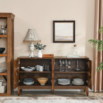 60.5" Mid Century Modern Sideboard Buffet Cabinet – Solid Wood & MDF, Walnut Kitchen & Dining Storage