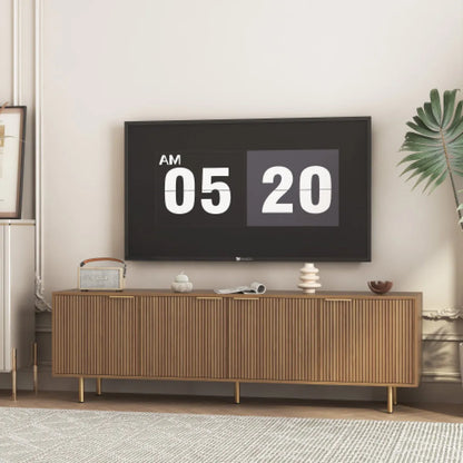 68" Fluted Wood TV Stand – Entertainment Center with Storage Doors, Wood Grain – view 2