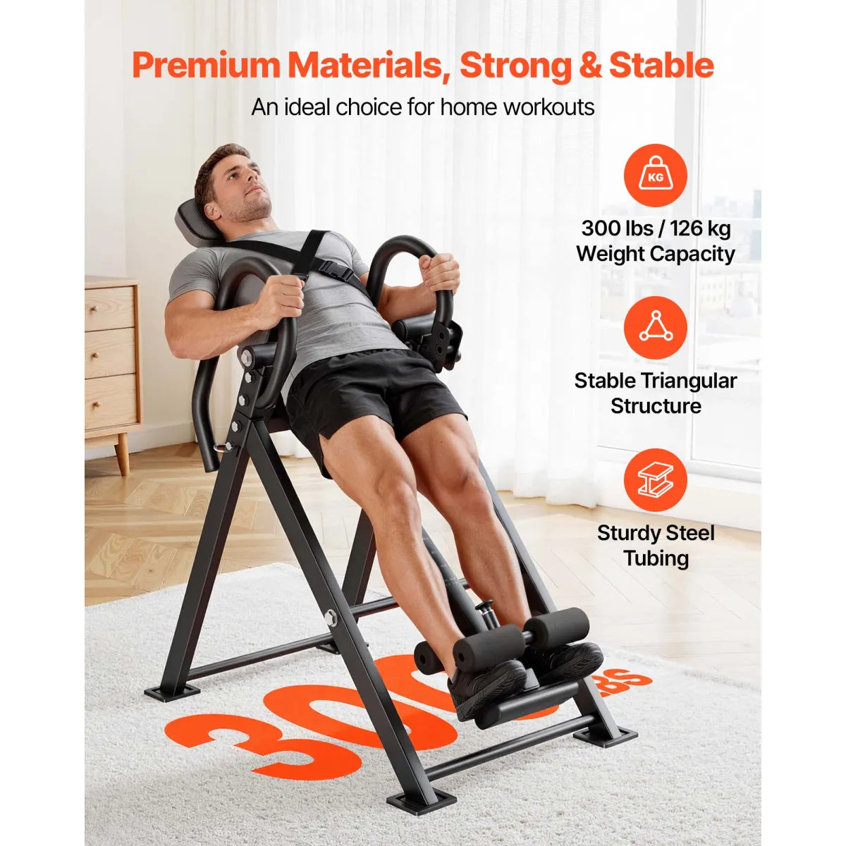 Heavy Duty Inversion Table for Back Pain Relief with Dual-Roller Locking