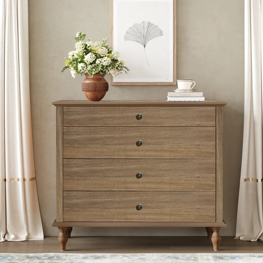 Large 4-Drawer Chest Dresser, Antique Light Brown Finish