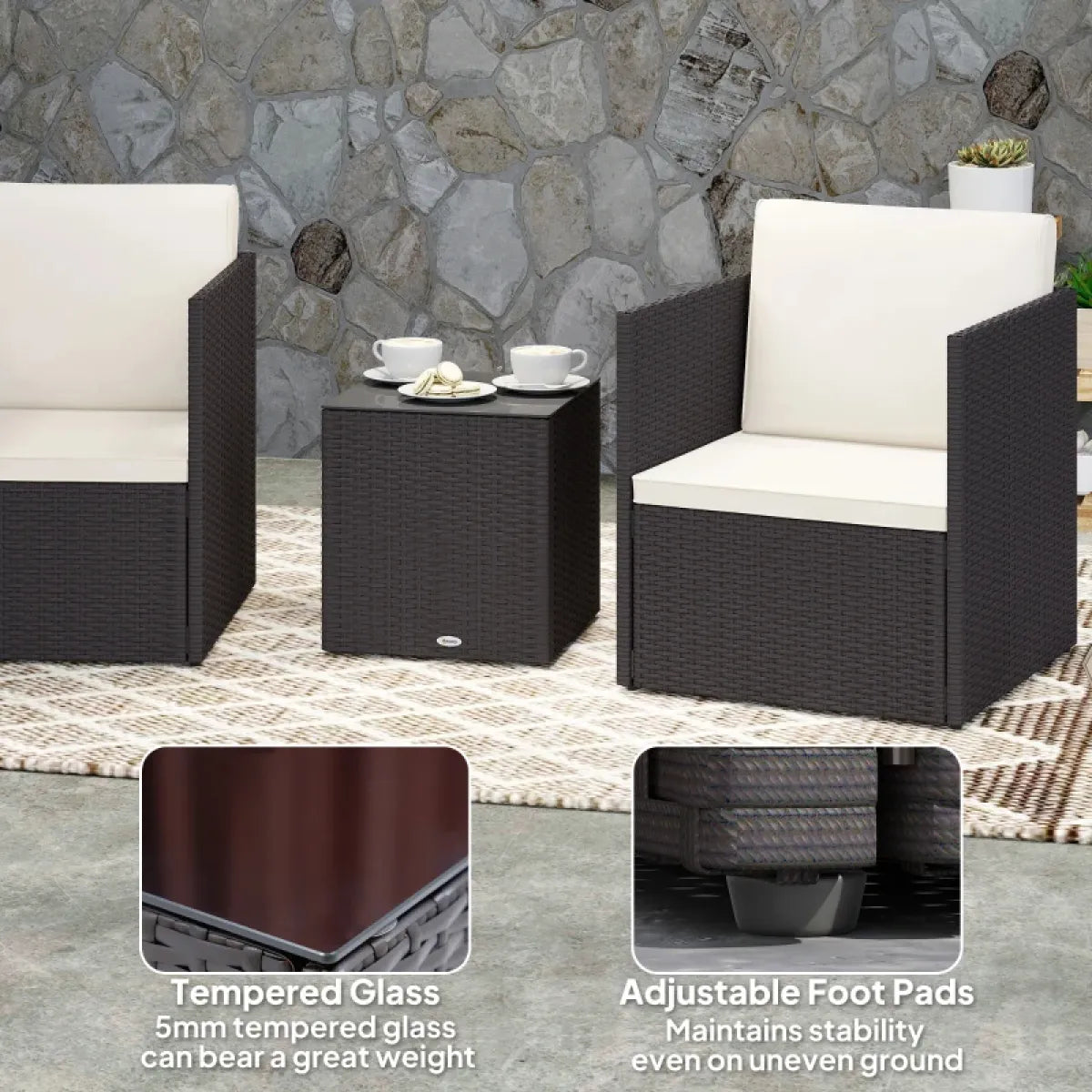 Folding Wicker Bistro Set with Glass Coffee Table – view 3