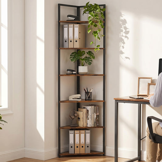 6-tier retro corner bookshelf