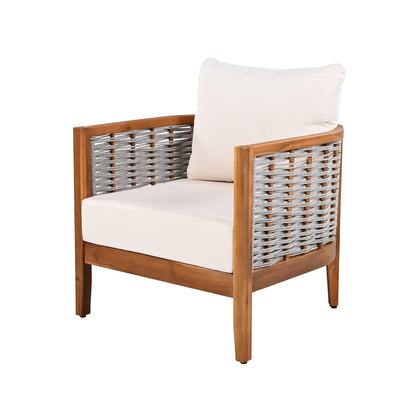 Outdoor Tub Armchair with Woven Rope, Teak Finish