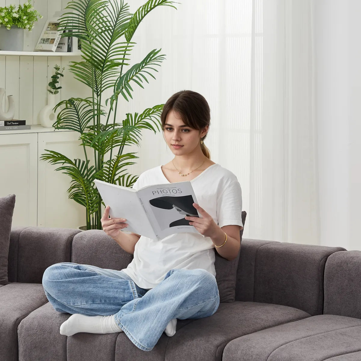 Chenille Modular Sofa Section with Pillows – view 5