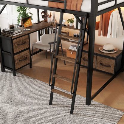Full Size Metal Loft Bed with Desk, Wardrobe & Storage Shelves – view 5