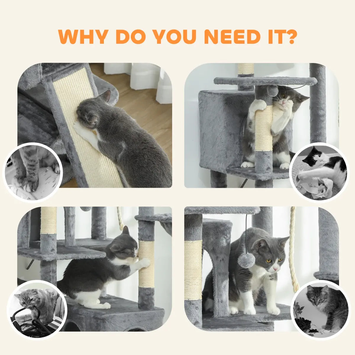 69" Multi-Level Cat Tower, Dark Gray
