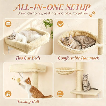 3-in-1 Cat Wall Shelves Furniture Set, Beige