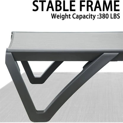 Set of 3 Aluminum Patio Chaise Lounge Chairs with Side Table, 5-Position Adjustable, Gray