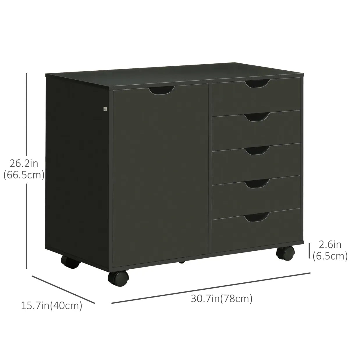 5-Drawer Mobile File Cabinet with Door and Adjustable Shelf, Black