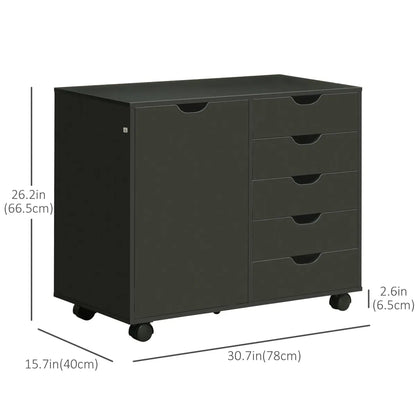 5-Drawer Mobile File Cabinet with Door and Adjustable Shelf, Black