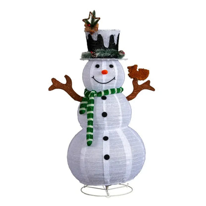 4 Ft Pre-Lit Pull-Up Snowman and Squirrel Christmas Yard Decoration with LED Lights