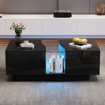 LED coffee table with hollow acrylic center, black
