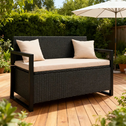 Patio Wicker Loveseat with Built-In Storage