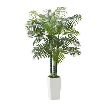6 Ft Artificial Areca Palm Tree with White Planter, Faux Plant for Indoor Decor