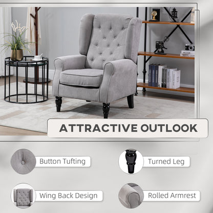 Tufted Club-Style Accent Chair – Gray Fabric with Wooden Legs, Living Room Seating – view 7