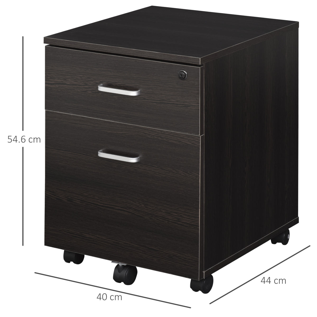 Compact rolling filing cabinet, black wood grain