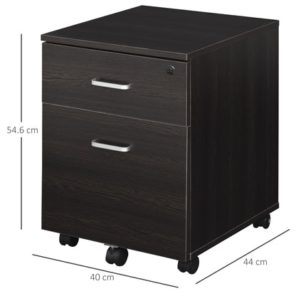 Compact rolling filing cabinet, black wood grain