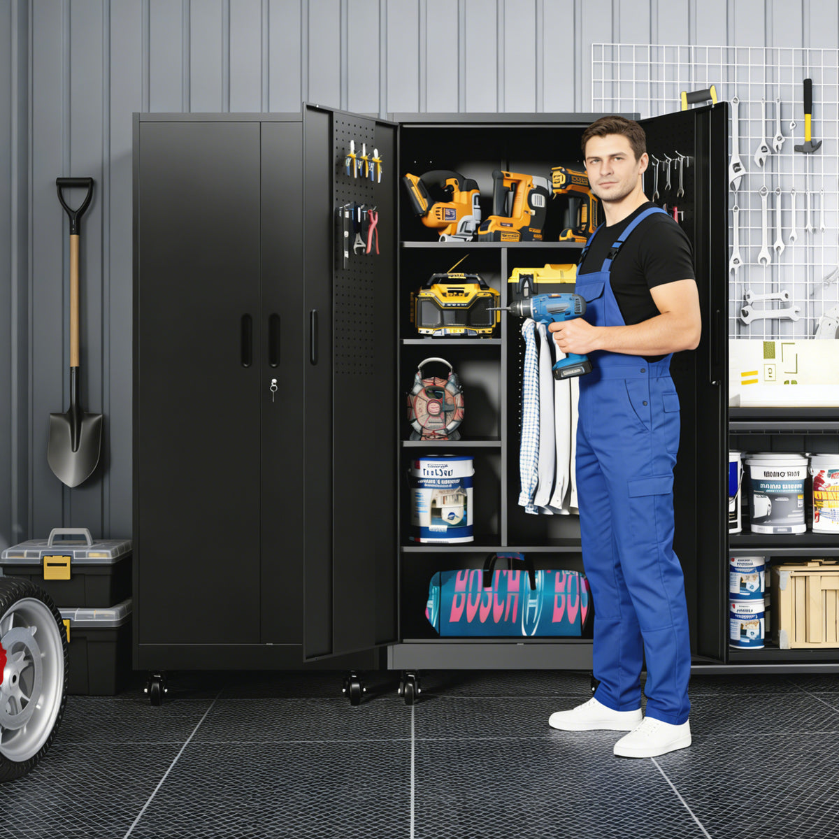 71 inch rolling steel storage locker, black