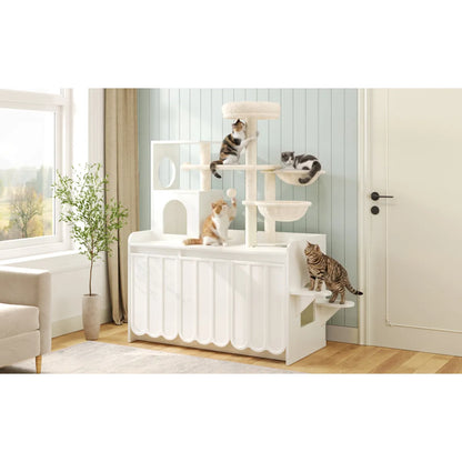Cat Tree with Litter Box Enclosure, White